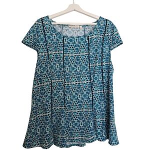 Maria Gabrielle Elegant Blue Geometric Women's Top